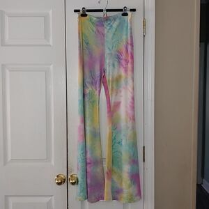 Carole Christian pastel tie dye flare leg boutique pants Sz L NWT hippiefest